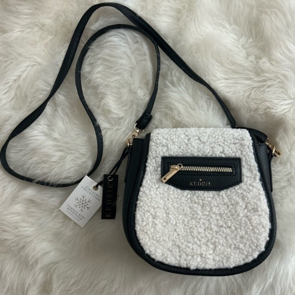 KEDZIE Crossbody Bag for Women Mini Messenger in Vegan Leather Faux Shearling